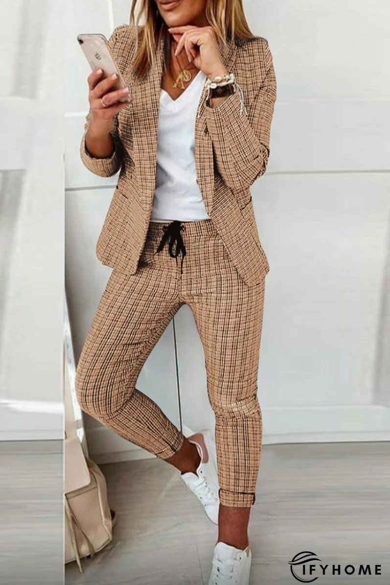 Casual Street Plaid Patchwork Turndown Collar Long Sleeve Two Pieces(4 Colors) | IFYHOME