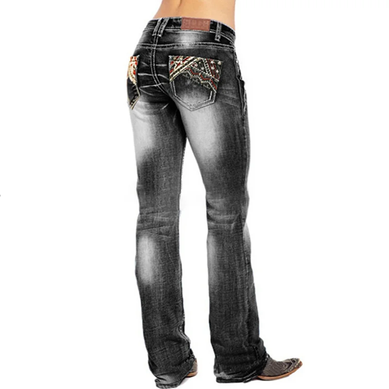 Washed Flag Embroidered  Slim Jeans