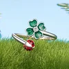 Four-leaf Clover Ladybug Open Ring 925 Sterling Silver 