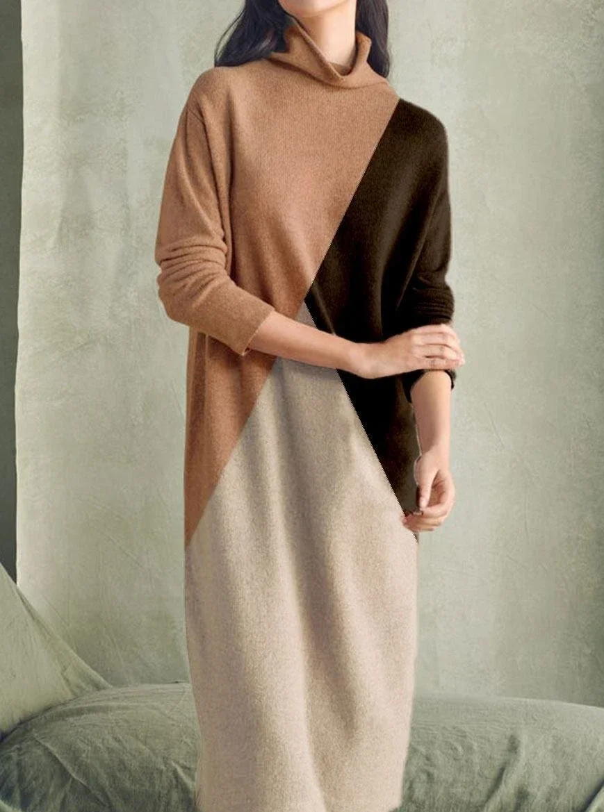 Fashion Colorblock Printed Long Sleeve Casual Maxi Dress | EGEMISS
