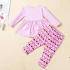 Kid Baby Girl Long Sleeve Heart Legging Valentines Sets 2 Pcs