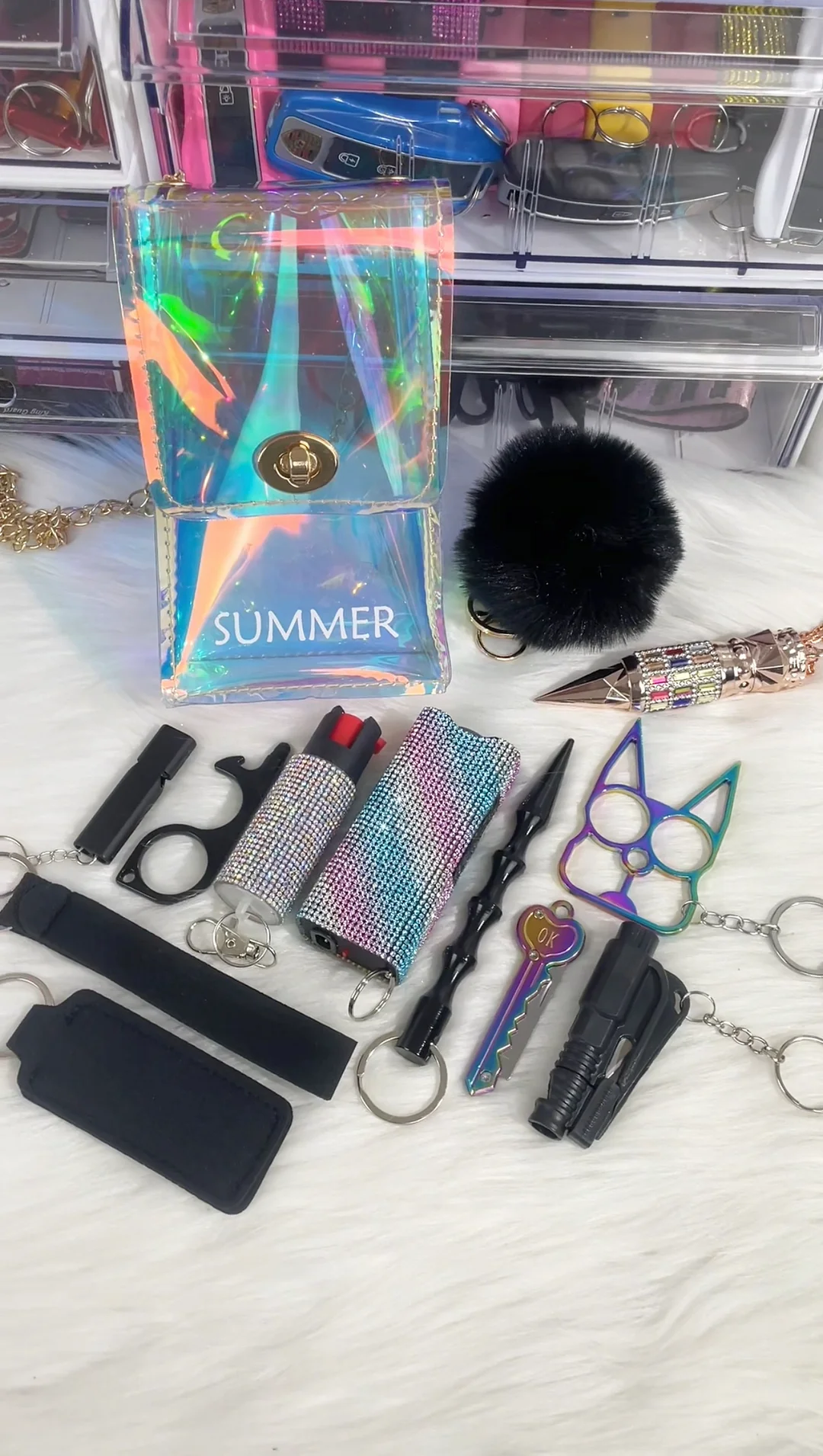 NEW RAINBOW theme 18in1 self defense keychain with FREEBIE RAINBOW