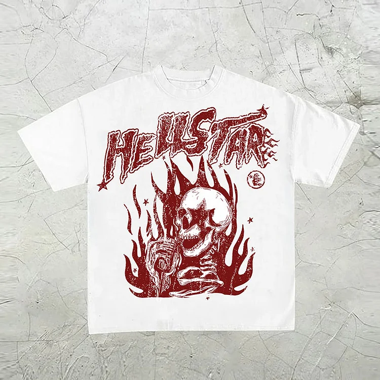 Hellstar Skull Flame Graphic Print T-Shirt
