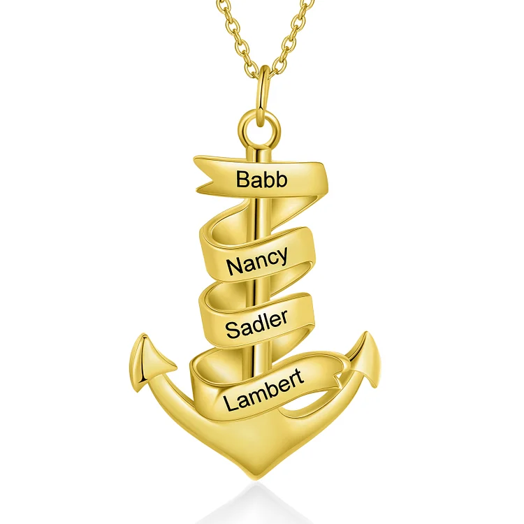 Men's Anchor Pendant Necklace Personalized with 4 Names Custom Gift for Him