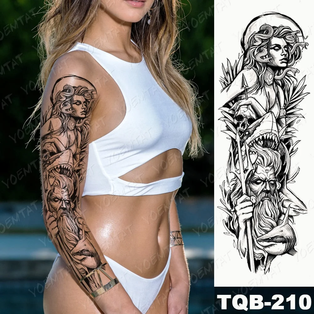 Men Full Arm Waterproof Temporary Tattoo Sticker Clock Rose Tiger Totem Transfer Body Art Fake Tatoo Cool sexy tato Woman