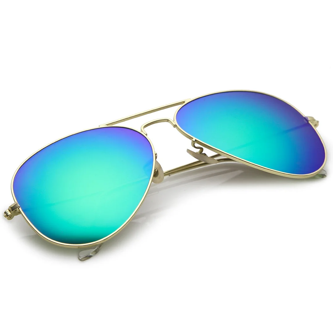 Premium Large Classic Matte Metal Aviator glasses With Colored Mirror Glass Lens 61mm