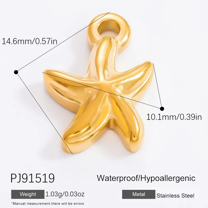 1 Piece 28.4*36.1mm 304 Stainless Steel Zircon 18K Gold Plated Starfish Crab Shell Polished Pendant Jewelry Accessories