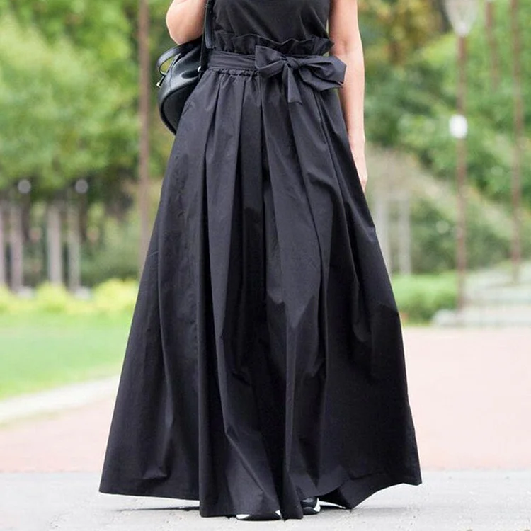 Elegant Black High-waist Lace-up Strappy Puff Skirt