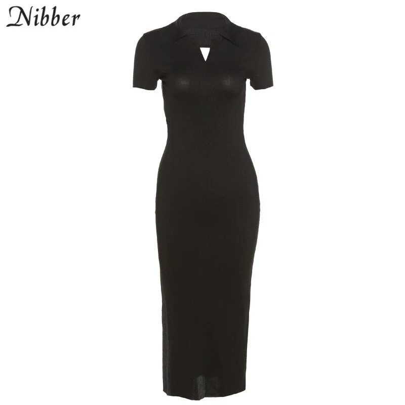 Nibber Spring And Summer Women's Long Dress Slim Thin Knit Dress With Slits Open Back Straps Sexy V-neck Design Elegant