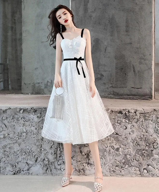 White Tulle Lace Short Prom Dress, White Tulle Homecoming Dress A001