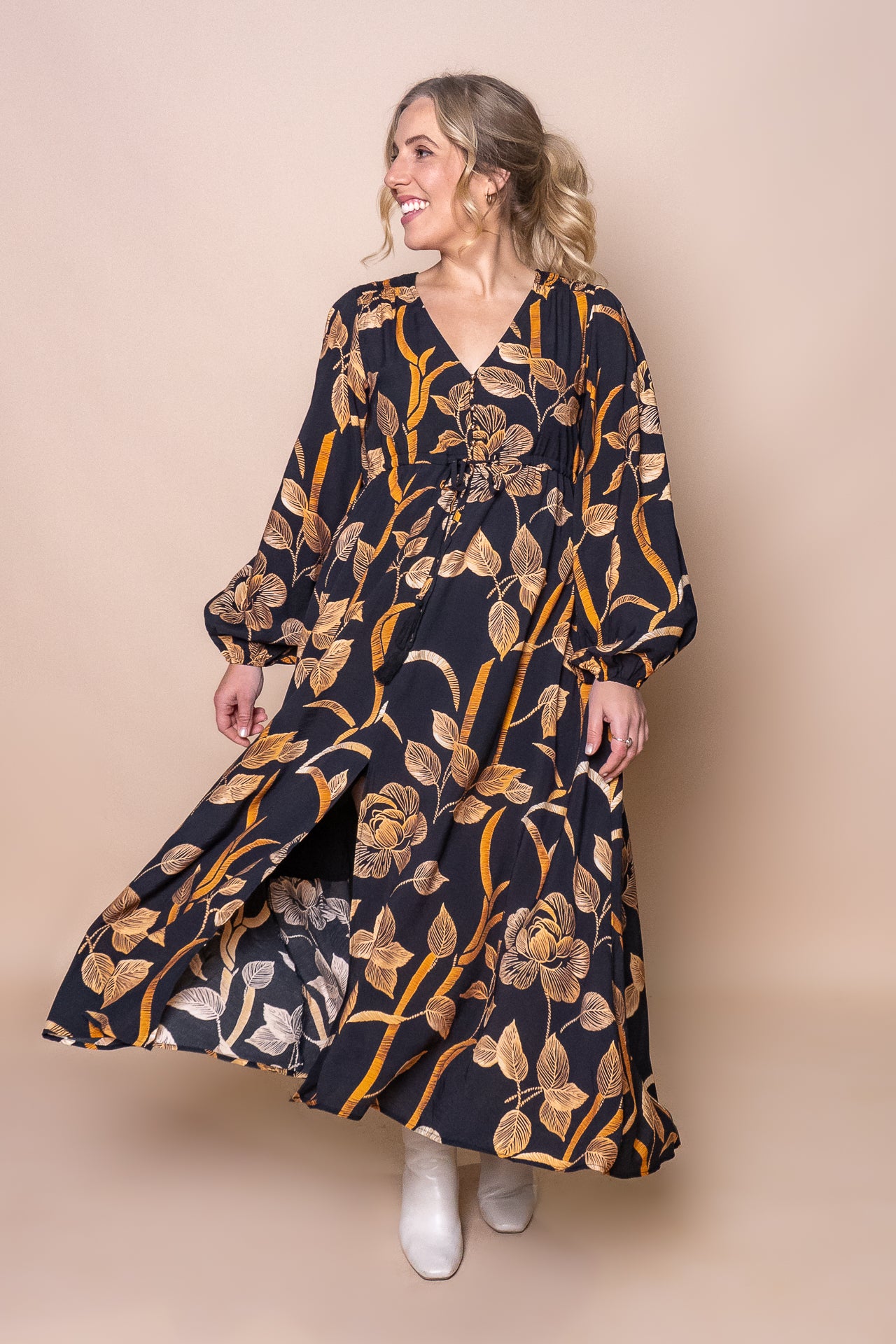 Julia Floral Maxi Dress in Black