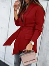 Urban Solid Color Belted Long Sleeves Lapel Collar Blazer