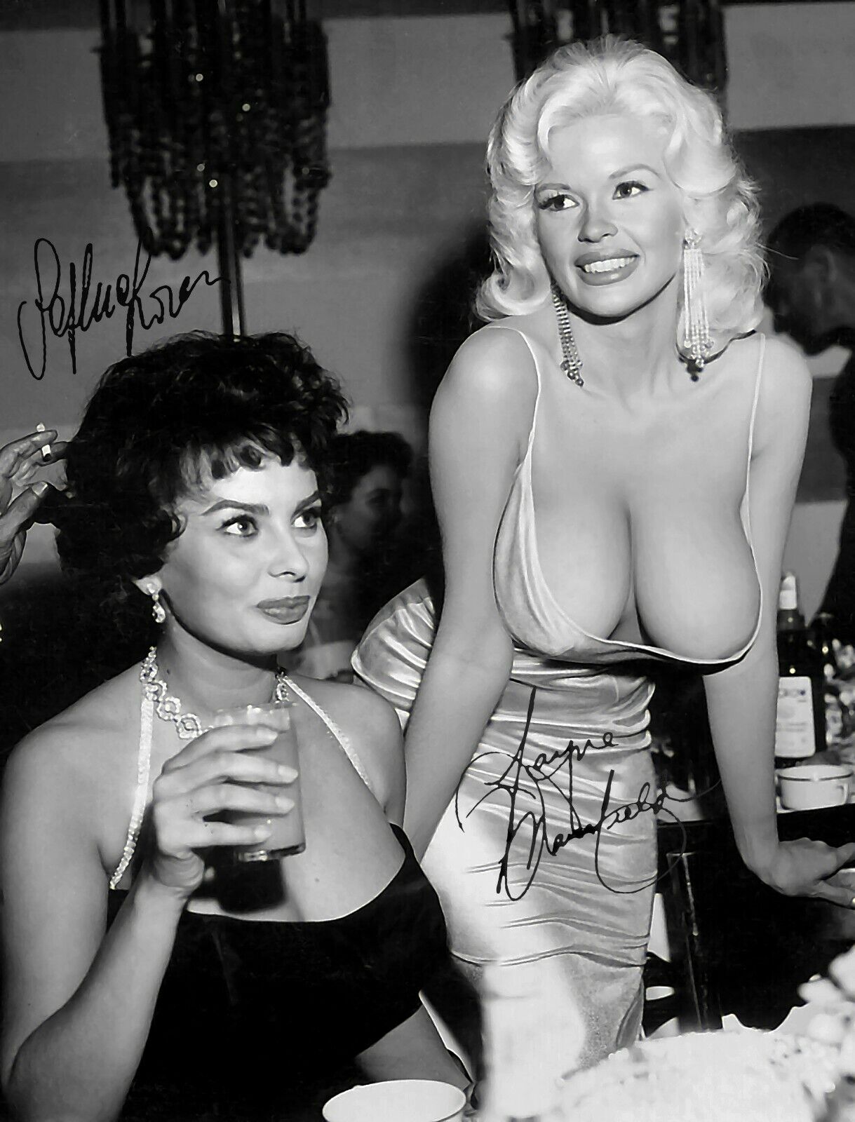 1957 JAYNE MANSFIELD SOPHIA LOREN SIGNED AUTOGRAPH 8.5X11 Photo Poster painting PICTURE REPRINT