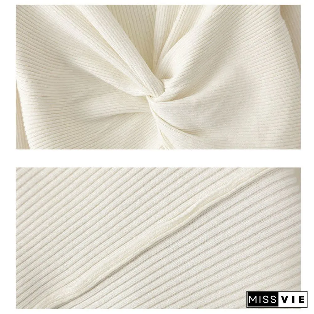 Pure Color V-neck Slim Knit Sweater Dress