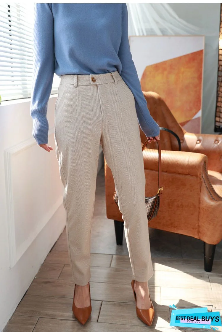 Gray Plain Vintage Tweed Pants