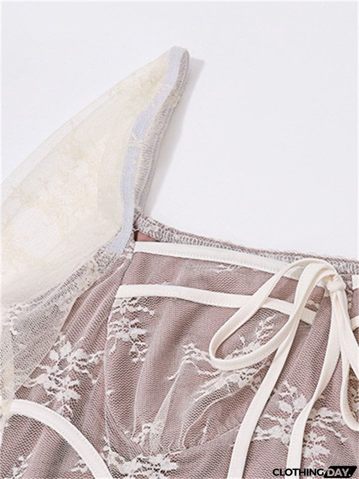 Flared Sleeve Ruffle Sexy Lace Dress for Ladies