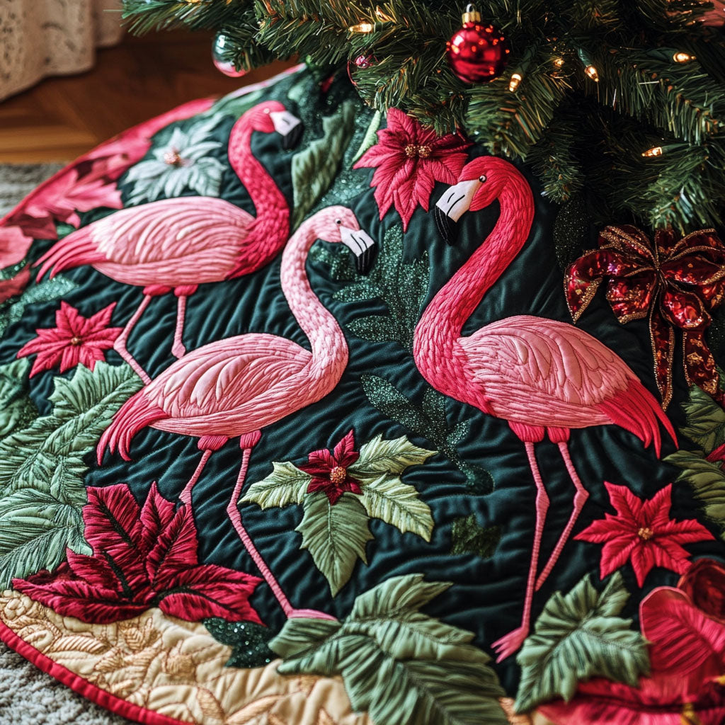 Holiday Flock Quilted Christmas Tree Skirt NCU0PT2671