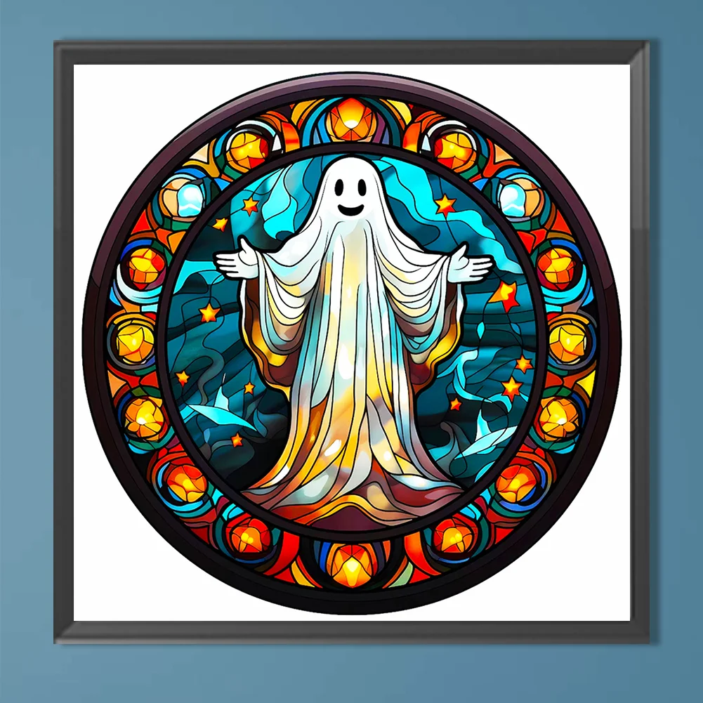 Diamond Painting - Full Round Drill - Stained Glass Halloween Ghost(Canvas|50*50cm)