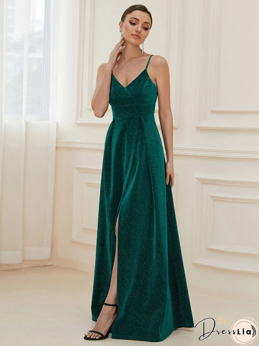 Elegant Pleated Spaghetti Strap Evening Gown