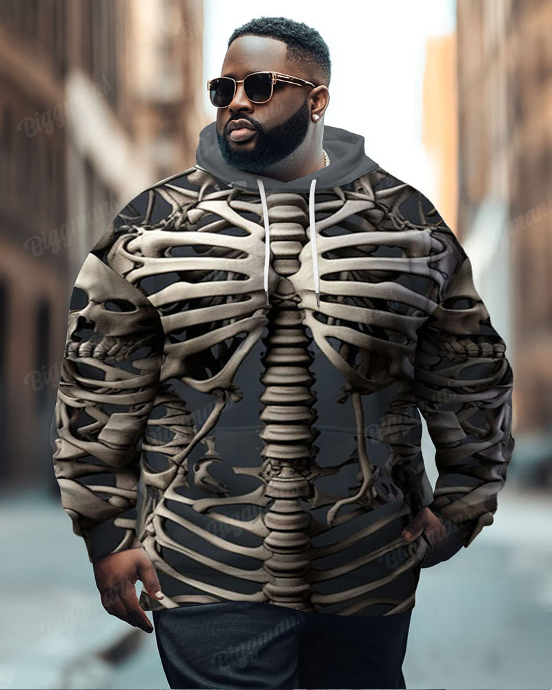 Men's Big & Tall Street Fashion Grey 3D Skeleton Sports Hoodie