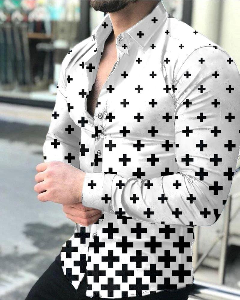 Gradient print long sleeve lapel shirt