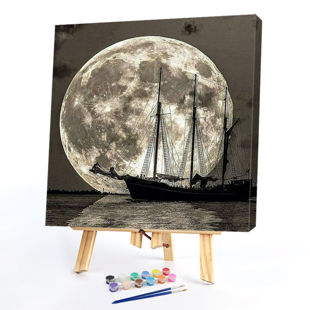 

40*40CM - Paint By Numbers - Sea Moon Boat, 501 Original