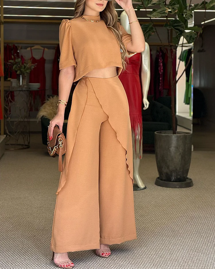Casual Simple Design Short-sleeved Trousers Suit