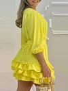 Solid Color Half Sleeve Falbala Casual Mini Dress