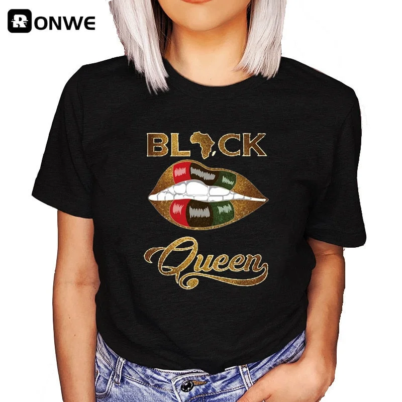 Women Beautiful African White Funny Print T shirt Girl Black Queen Lip Harajuku 90s Clothes,Drop Ship