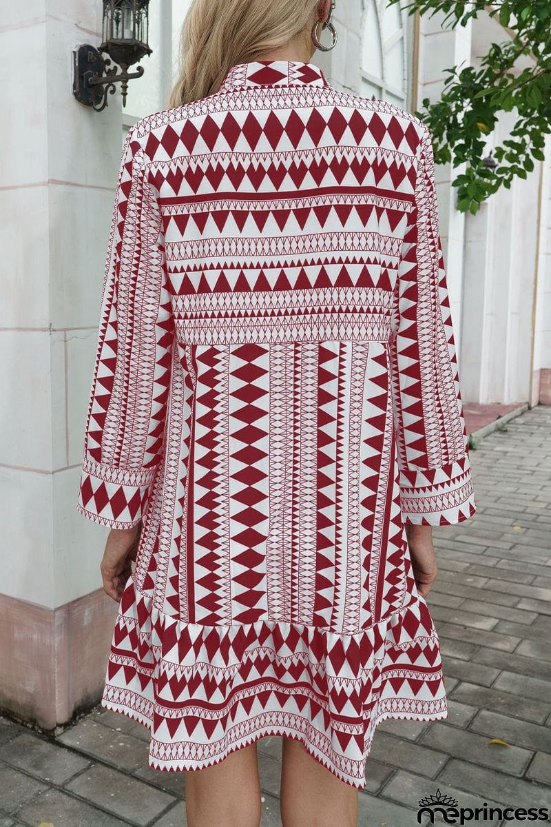 Elegant Geometric Patchwork Fold V Neck A Line Dresses(4 Colors)