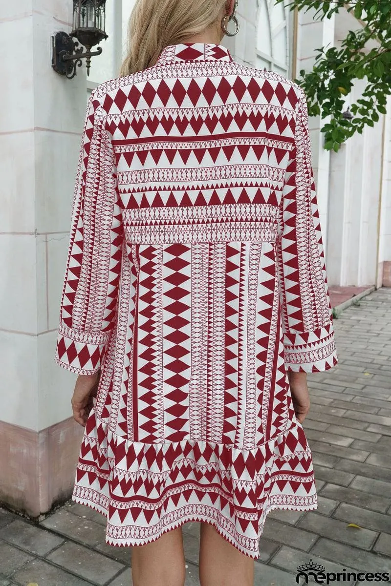 Elegant Geometric Patchwork Fold V Neck A Line Dresses(4 Colors)