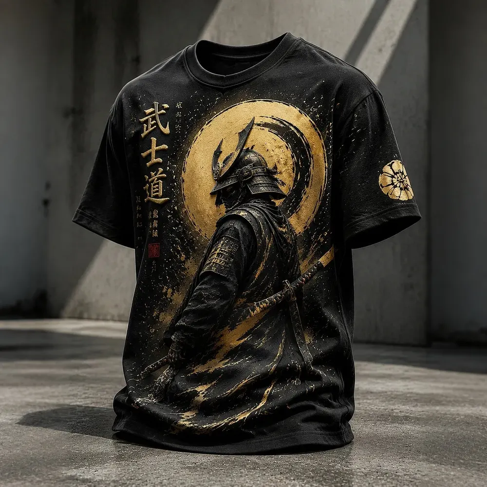 Men's Samurai Silhouette With Katana Japanese Bushido Print Casual T-shirt  artssus