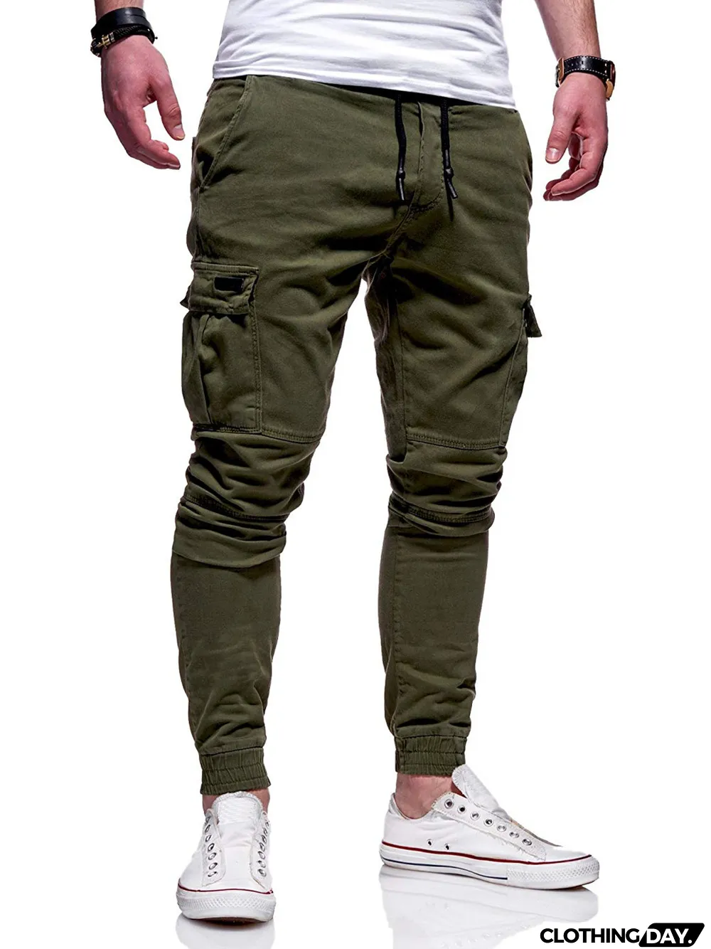 Fall/Winter Patch Pocket Tight Pants Tie Elastic Sports Slack Long Casual Pants Jogger Pants