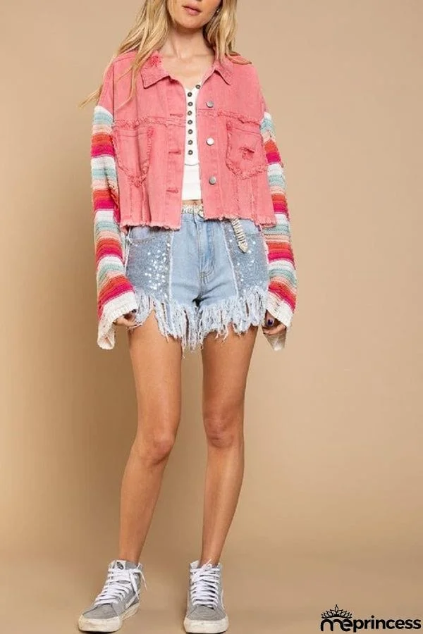 Crochet Sleeve Denim Crop Jacket