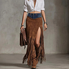 Women's Vintage Boho Chic Fringe Skirt Patchwork Denim Waistband by Inlyline
