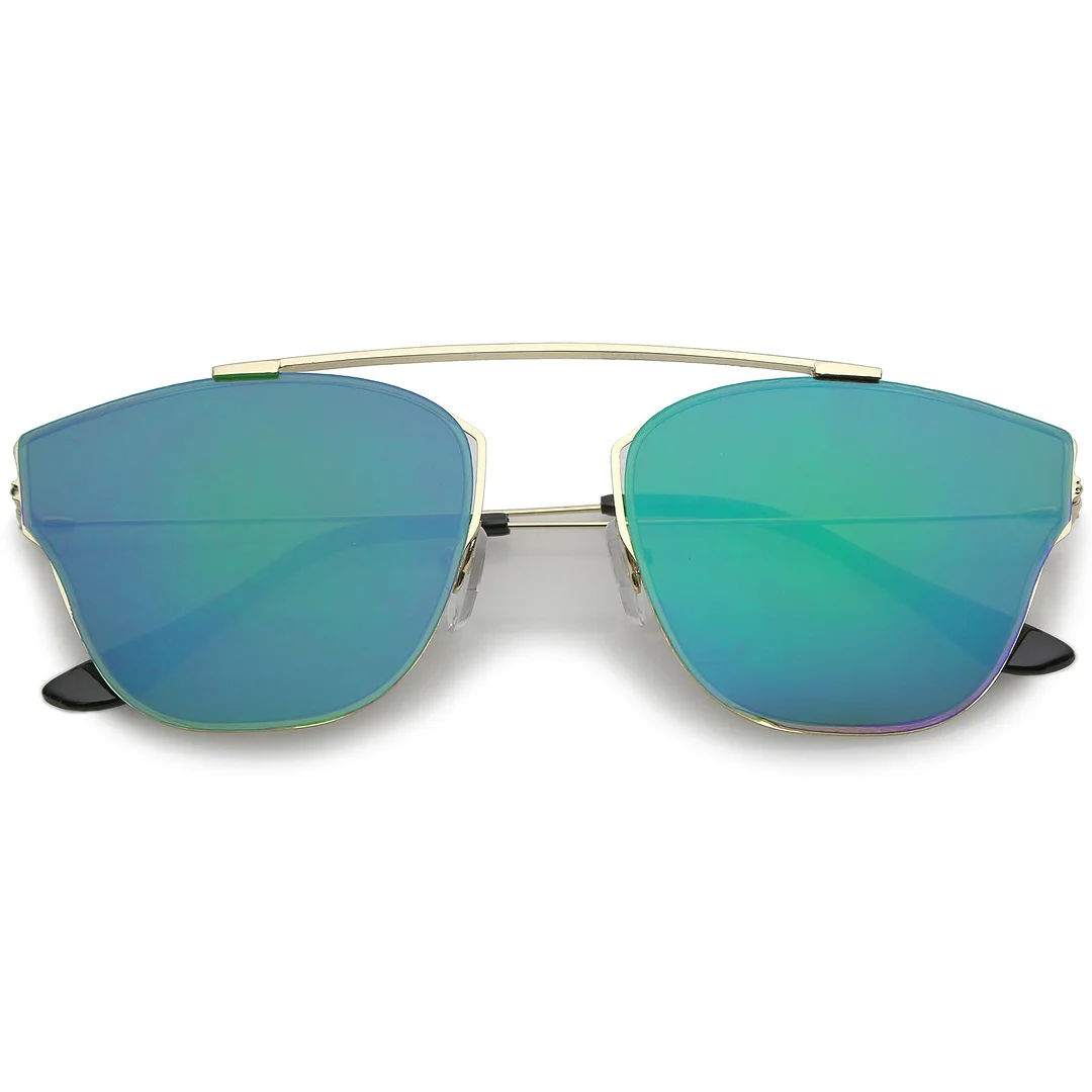 Modern Ultra Slim Metal Curved Crossbar Colored Mirror Flat Lens Pantos glasses 57mm