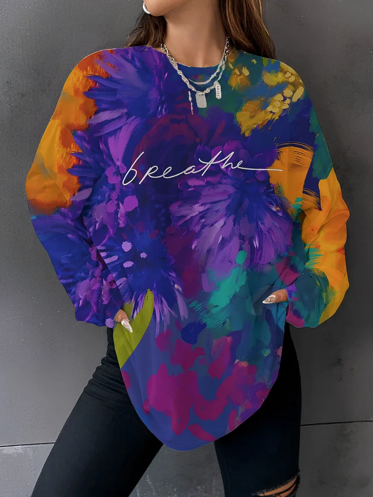 Women's Breathe Floral Oil Painting Art Print Casual Sweatshirt