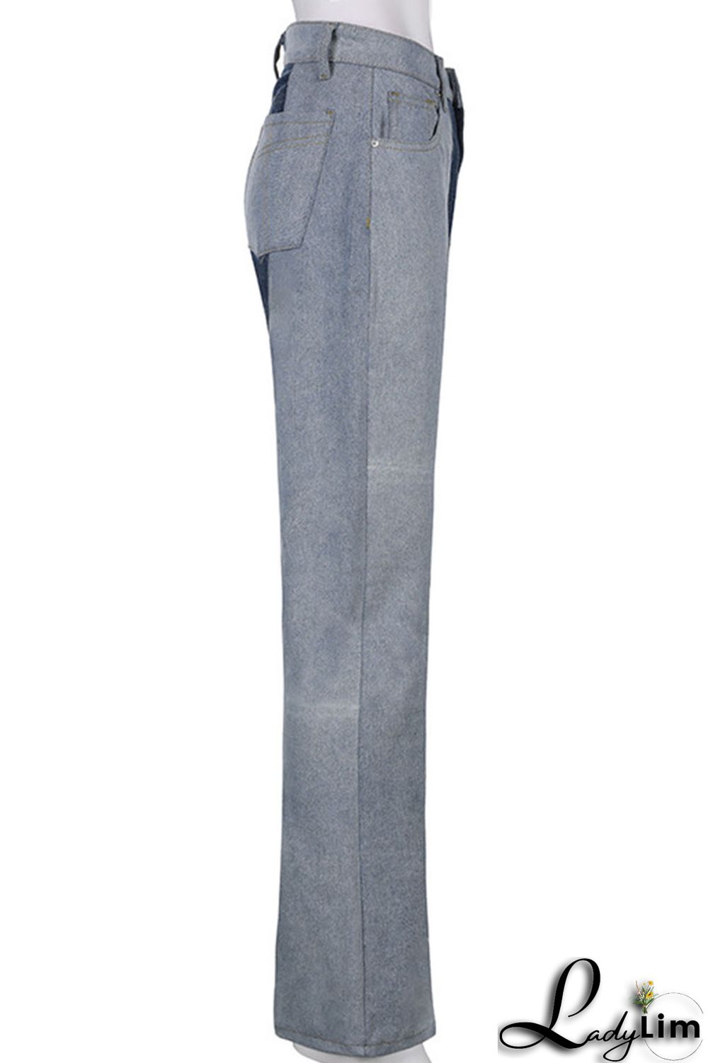 Blue Casual Street Solid Split Joint High Waist Denim Jeans
