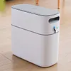 Trash Can Narrow Garbage Container Bin with Press Type Lid for Bathroom Kitchen