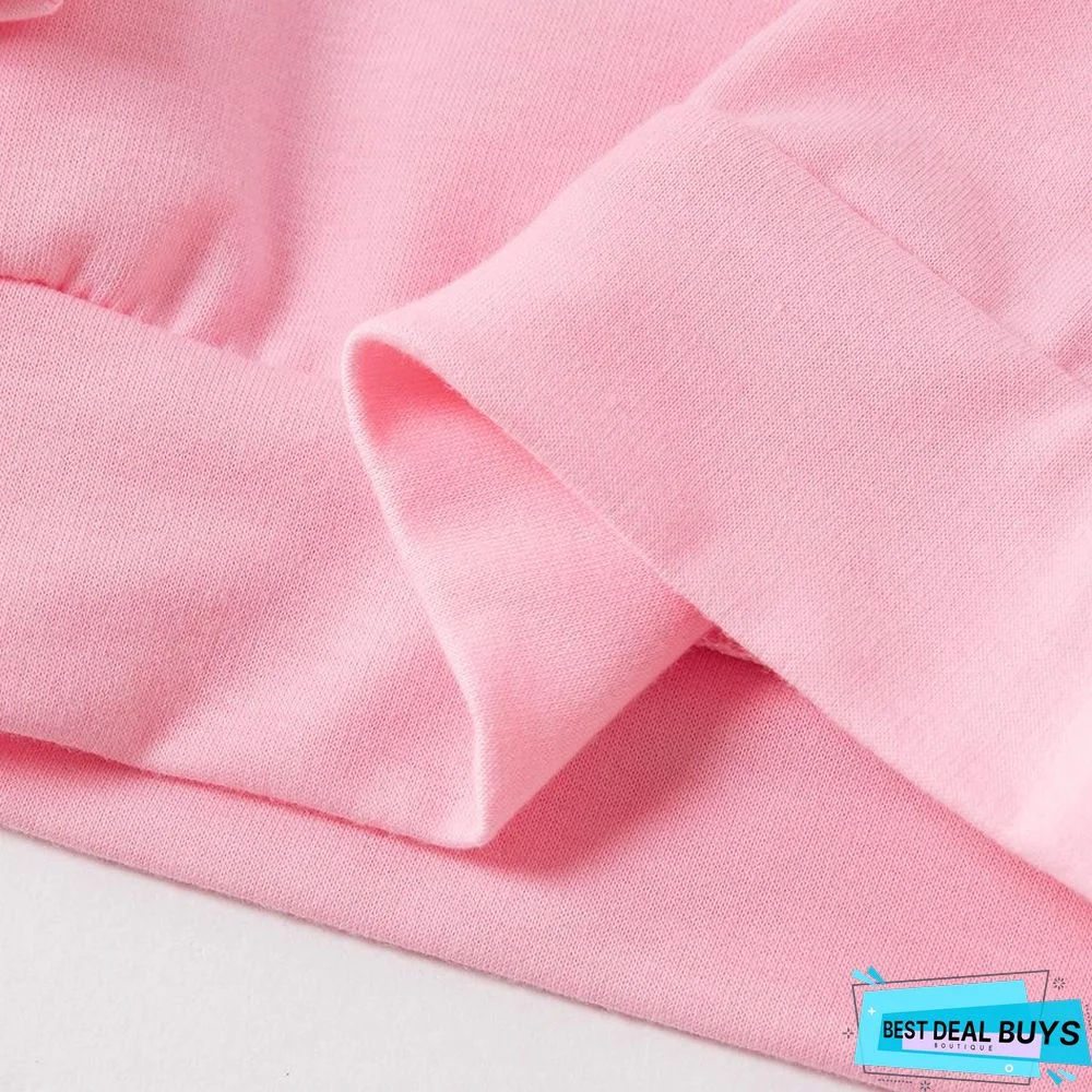 Mommy and Me High Collar Letter Pink Long Sleeve Matching Tops