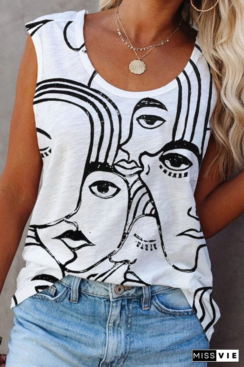 Abstract Print Round Neck Vest