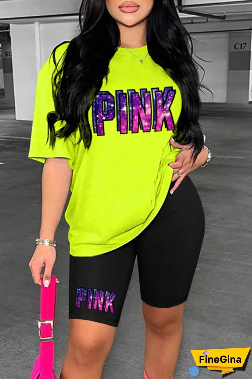 Blue Casual Print Letter O Neck Short Sleeve Two Pieces