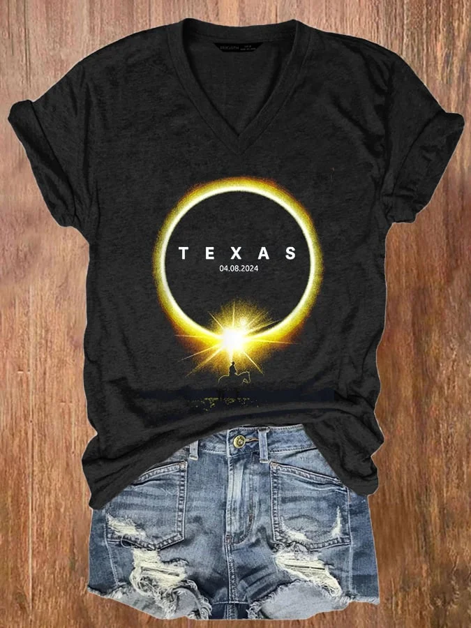 Women's Solar Eclipse 2024 Printed Casual T-Shirt socialshop