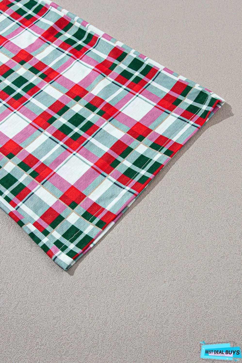 MERRY CHRISTMAS Round Neck Top and Plaid Pants Set