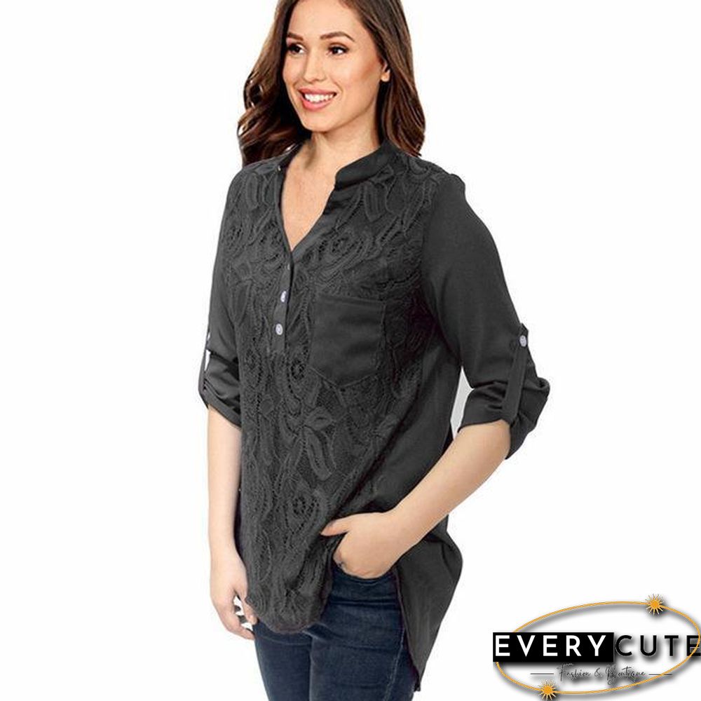 Lace Chiffon Blouses Shirts Women Casual Long Sleeve Tops Plus Size Blouses