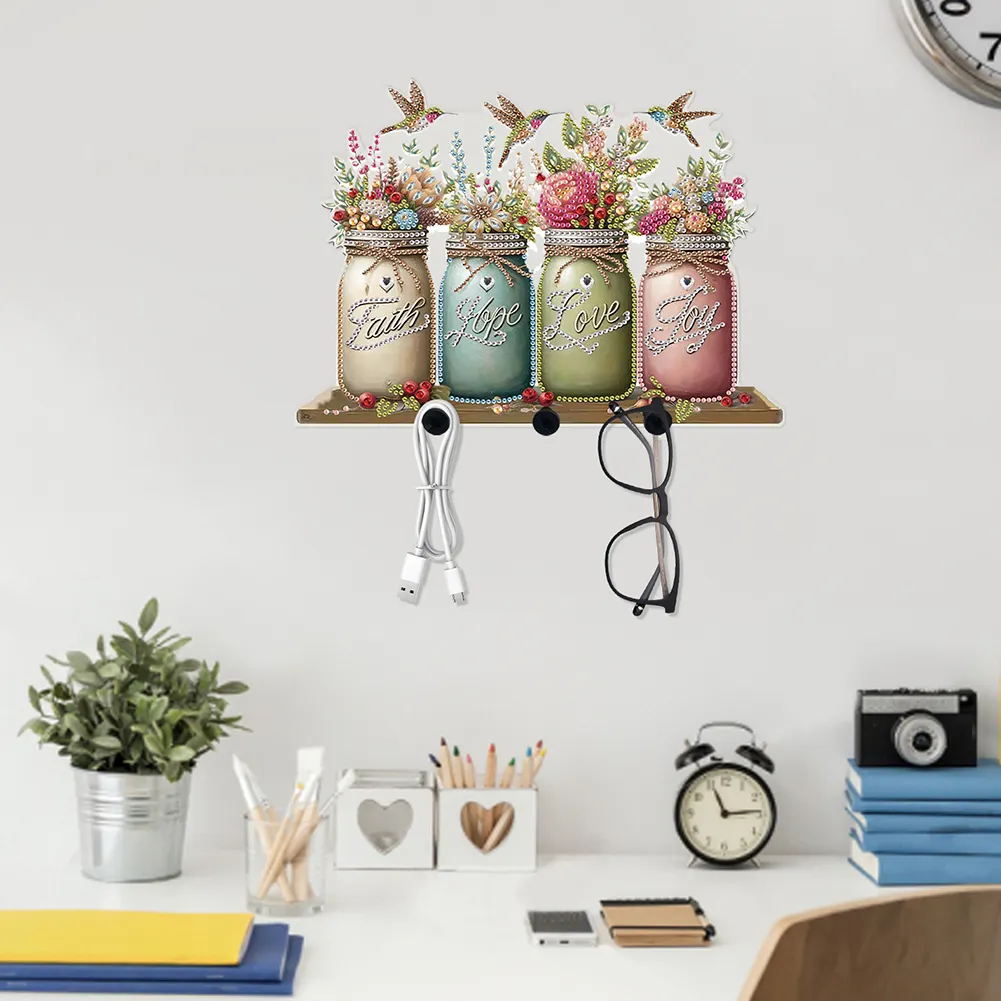 DIY Vase Bouquet Diamond Art Acrylic Hanging Hooks A Row of 3 Hooks DIY Crafts Decor