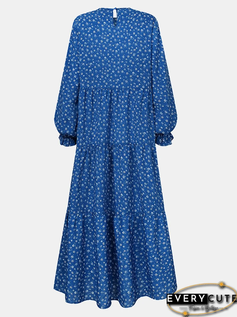 Floral Print Ruffle Long Sleeve Casual Muslim Dress for Women