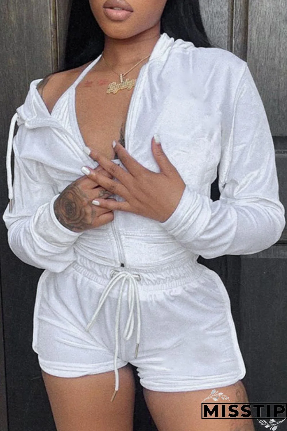 White Casual Solid Patchwork Hooded Collar Long Sleeve Two Pieces