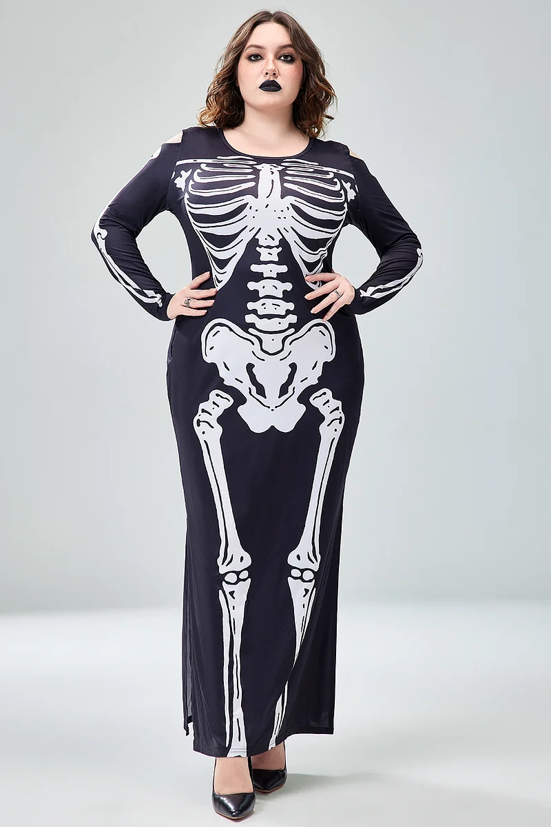 knee length dresses for ladies Black 1930s Mermaid Skeleton Spaghetti Straps Dress