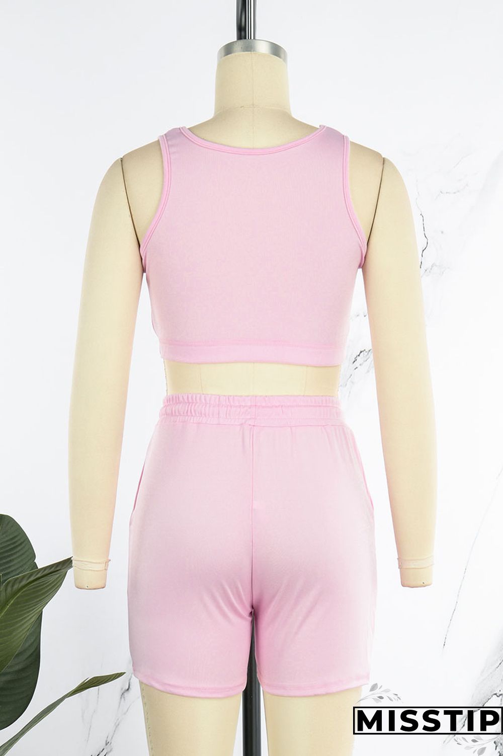 Black Sportswear Solid Patchwork U Neck Sleeveless Two Pieces
